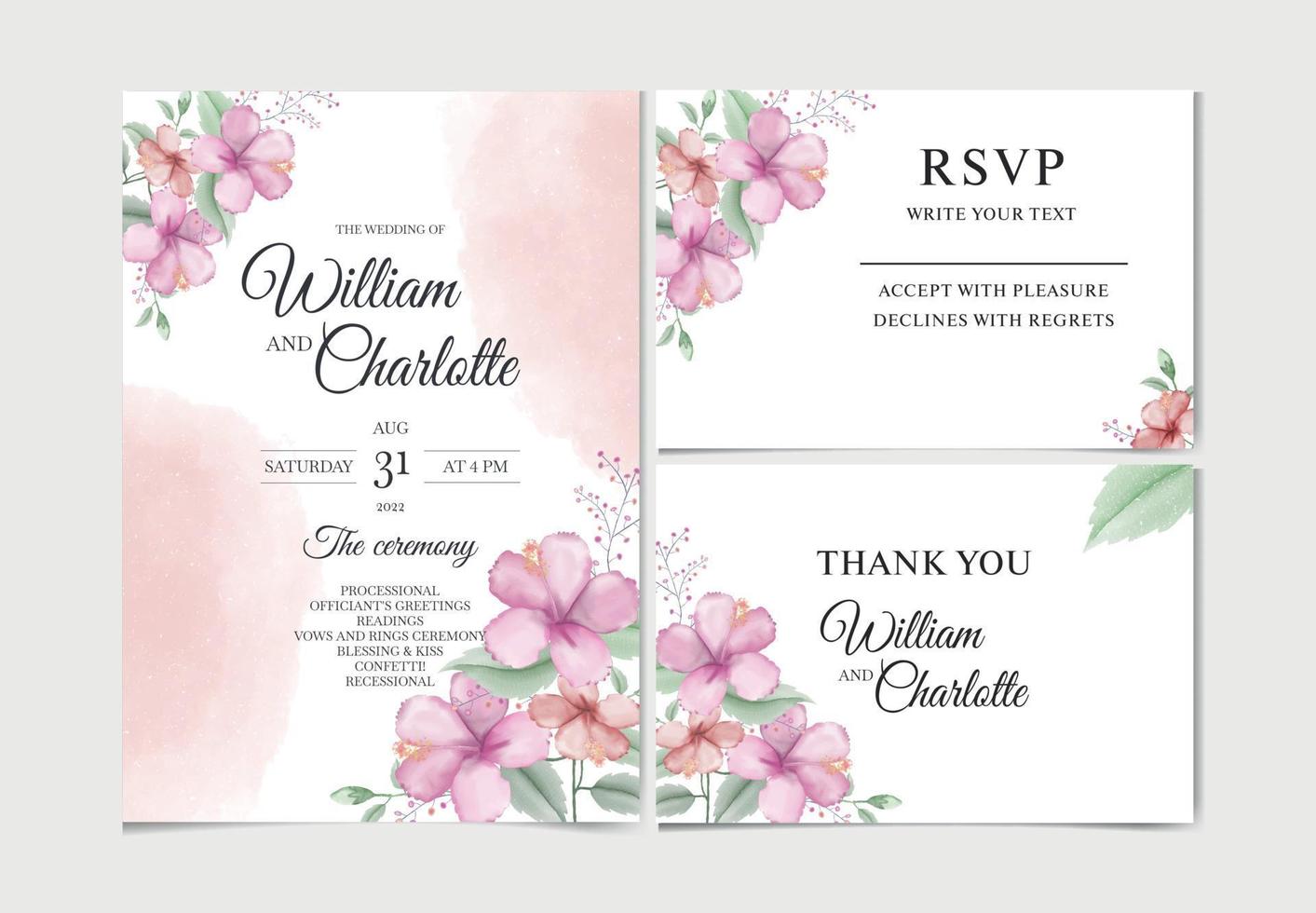 gráfico vectorial floral acuarela de fondo blanco de la tarjeta de invitación de boda, diseño de invitación de boda vector