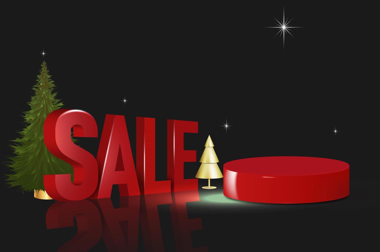 Black Friday sale. Podium with big red letters sale. Banner, poster, logo in golden color on a dark background. vector