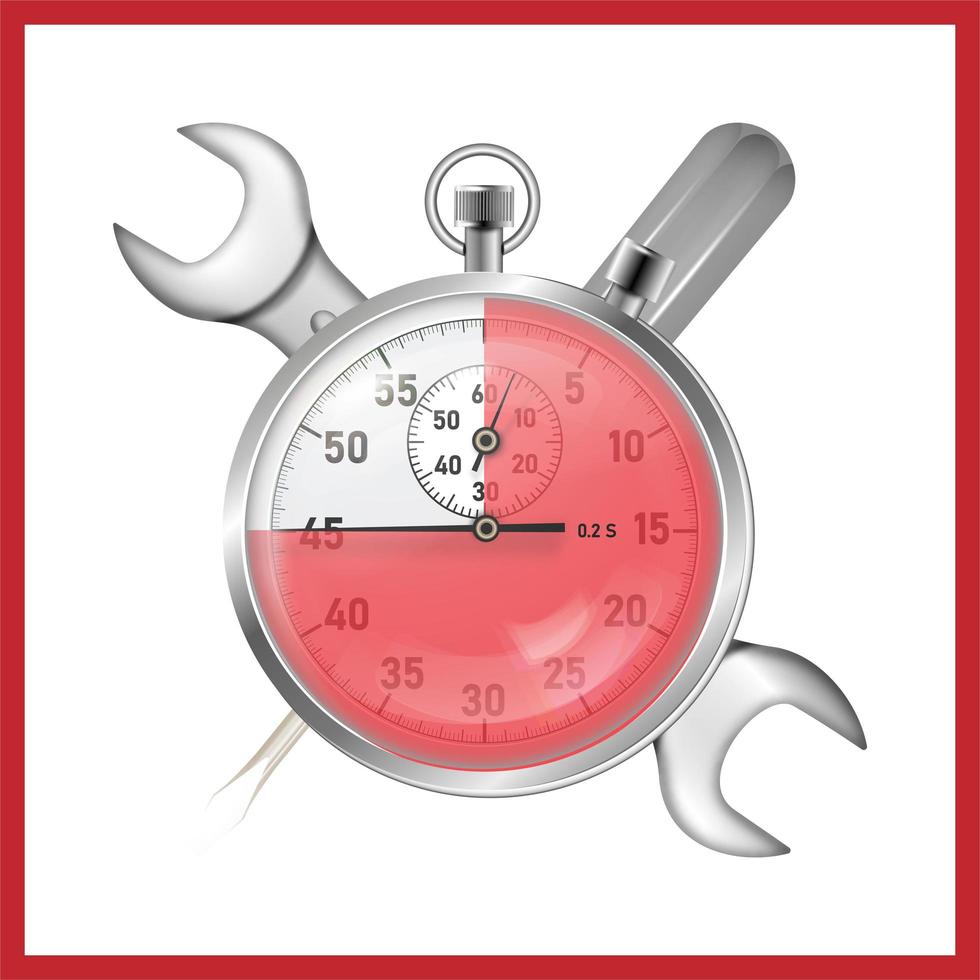 Illustration of the repair time logo design template. Stopwatch on the background of a wrench and screwdriver vector