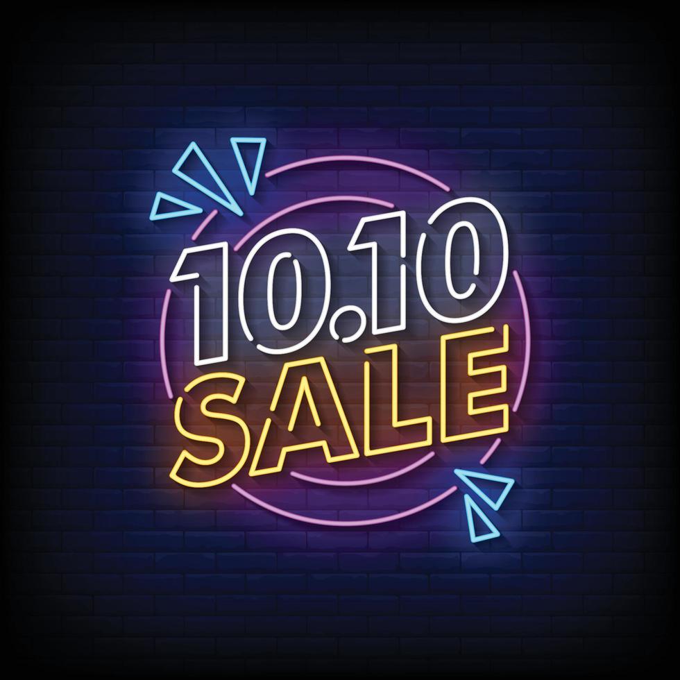 10.10 Sale Neon Signs Style Text Vector