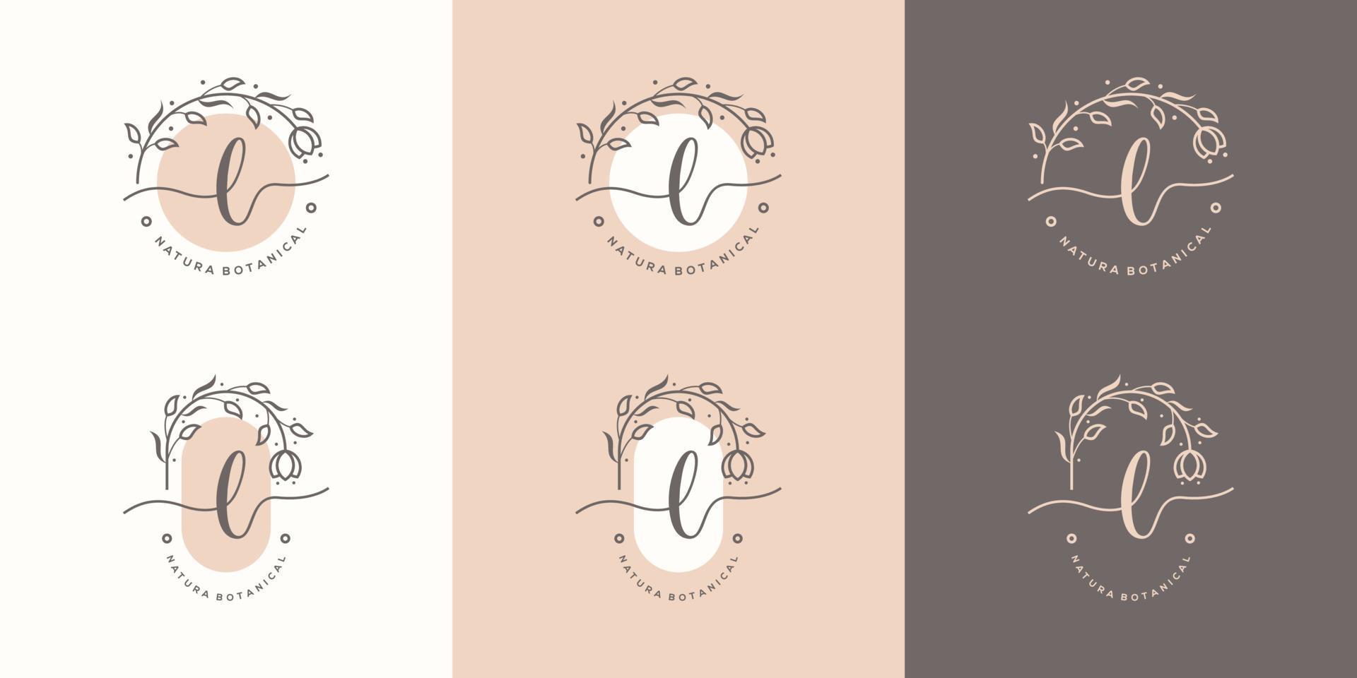 Letter L with floral frame logo template vector