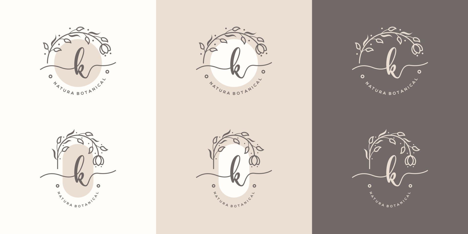 Letter K with floral frame logo template vector