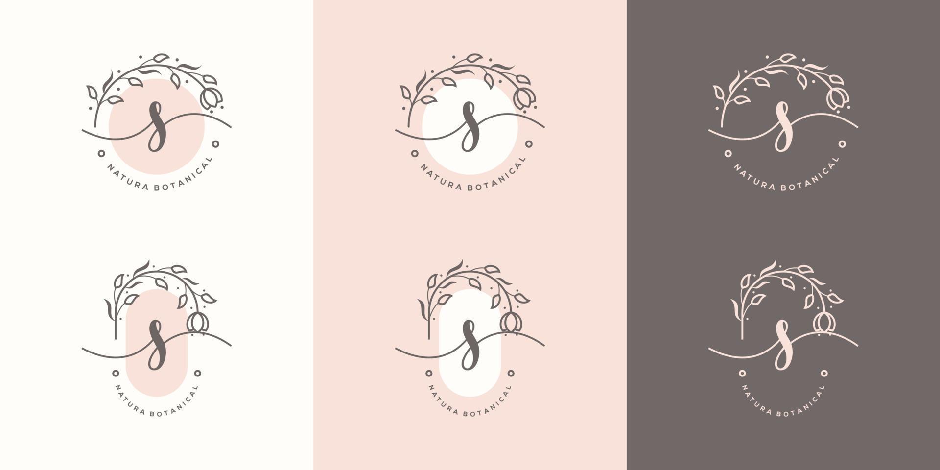 Letter S with floral frame logo template vector
