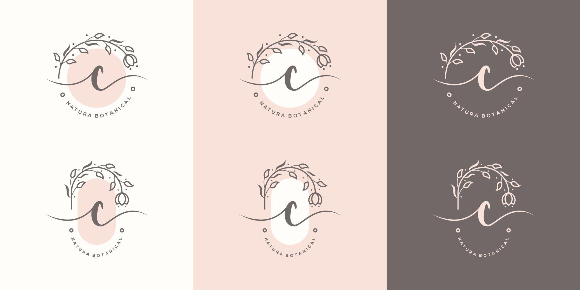 Letter C with floral frame logo template vector