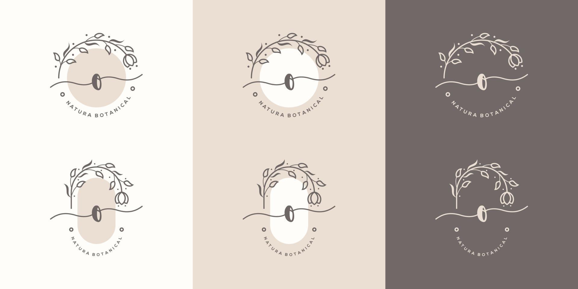 Letter O with floral frame logo template vector