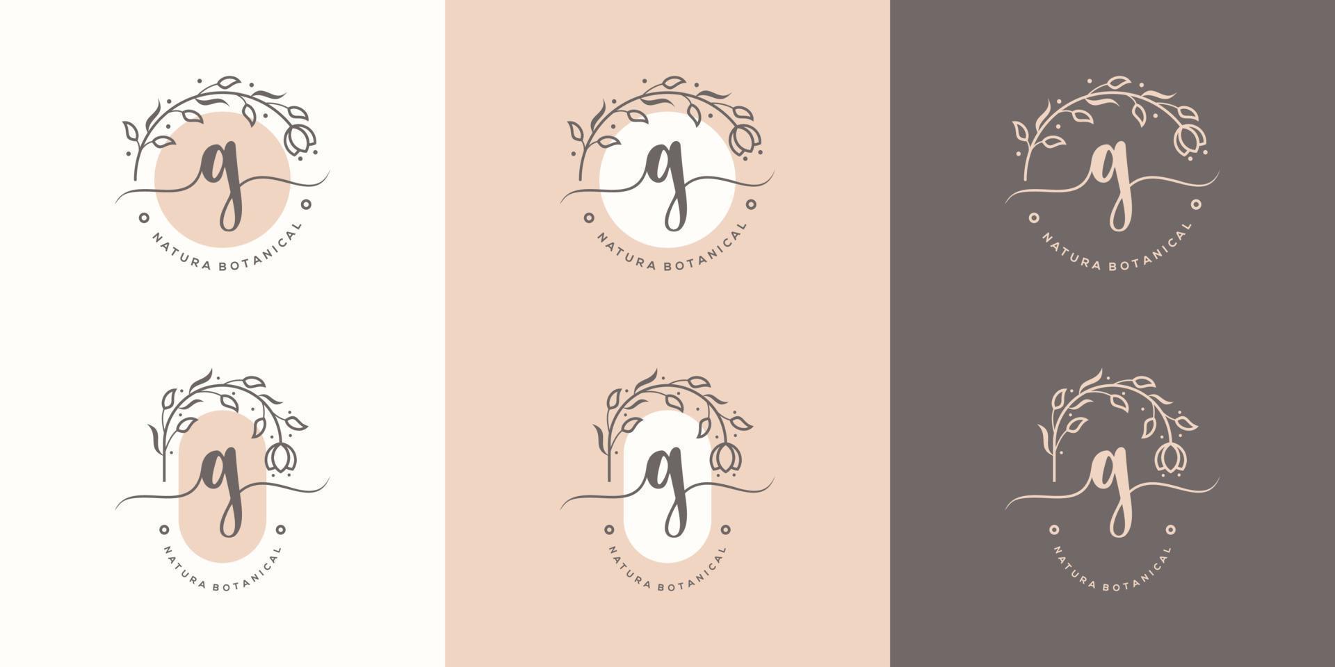 Letter G with floral frame logo template vector