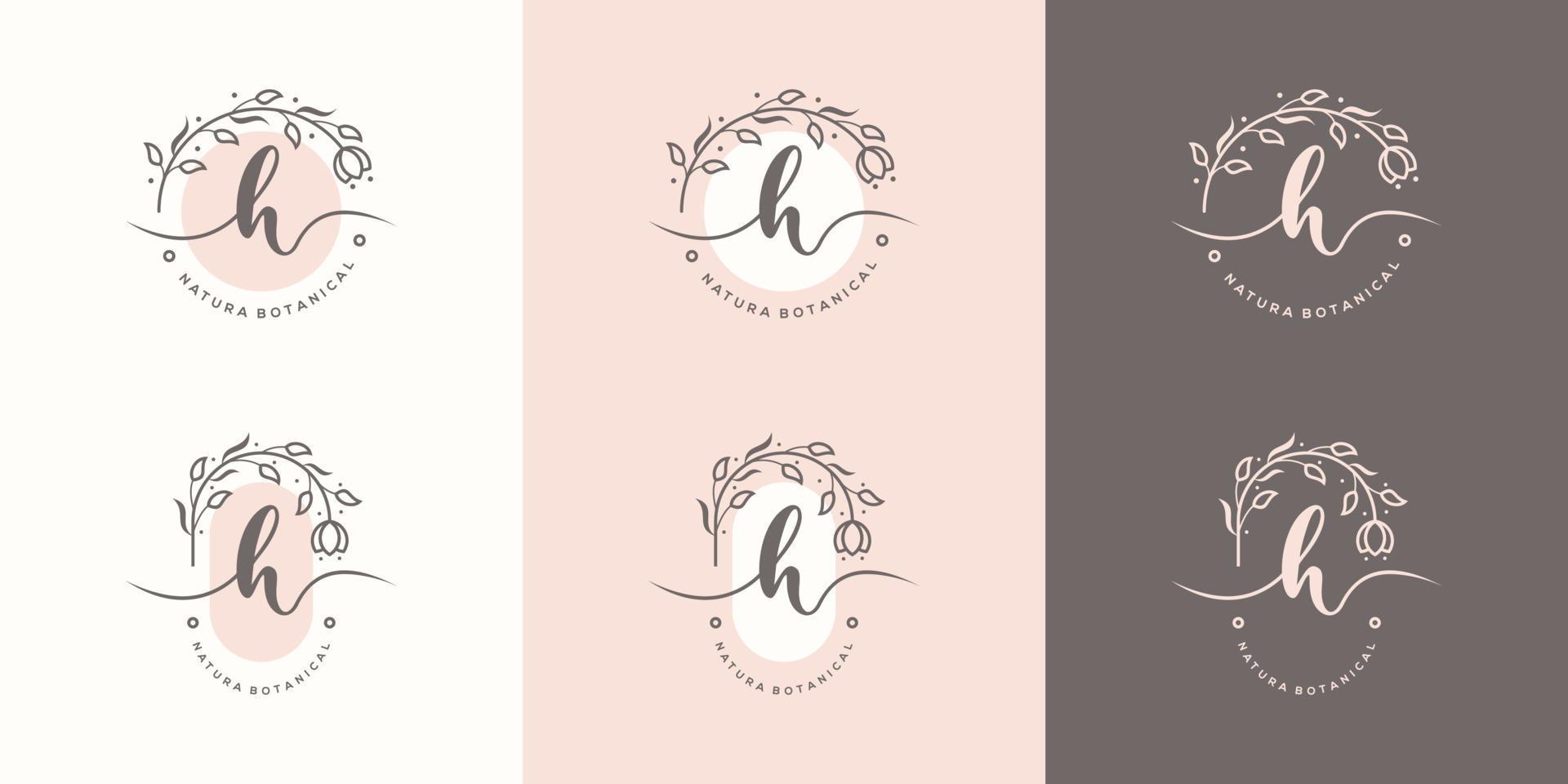 Letter H with floral frame logo template vector