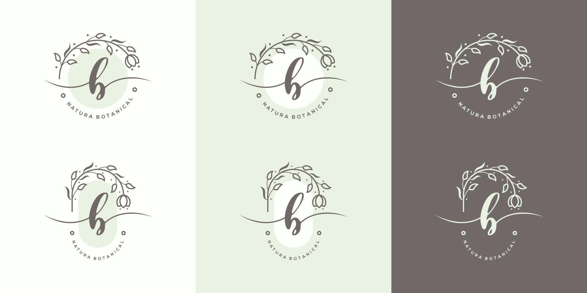 Letter B with floral frame logo template vector