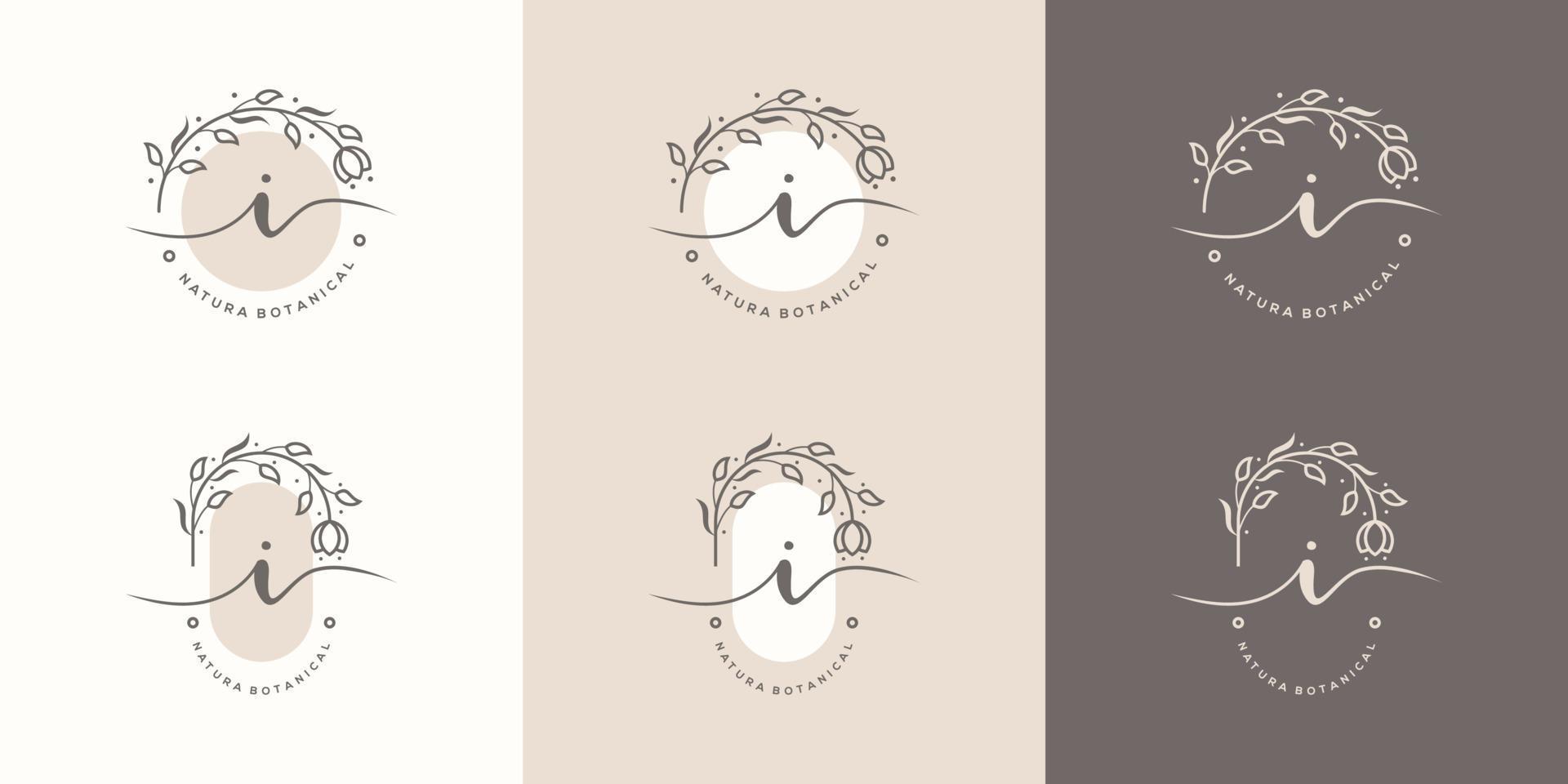 Letter I with floral frame logo template vector