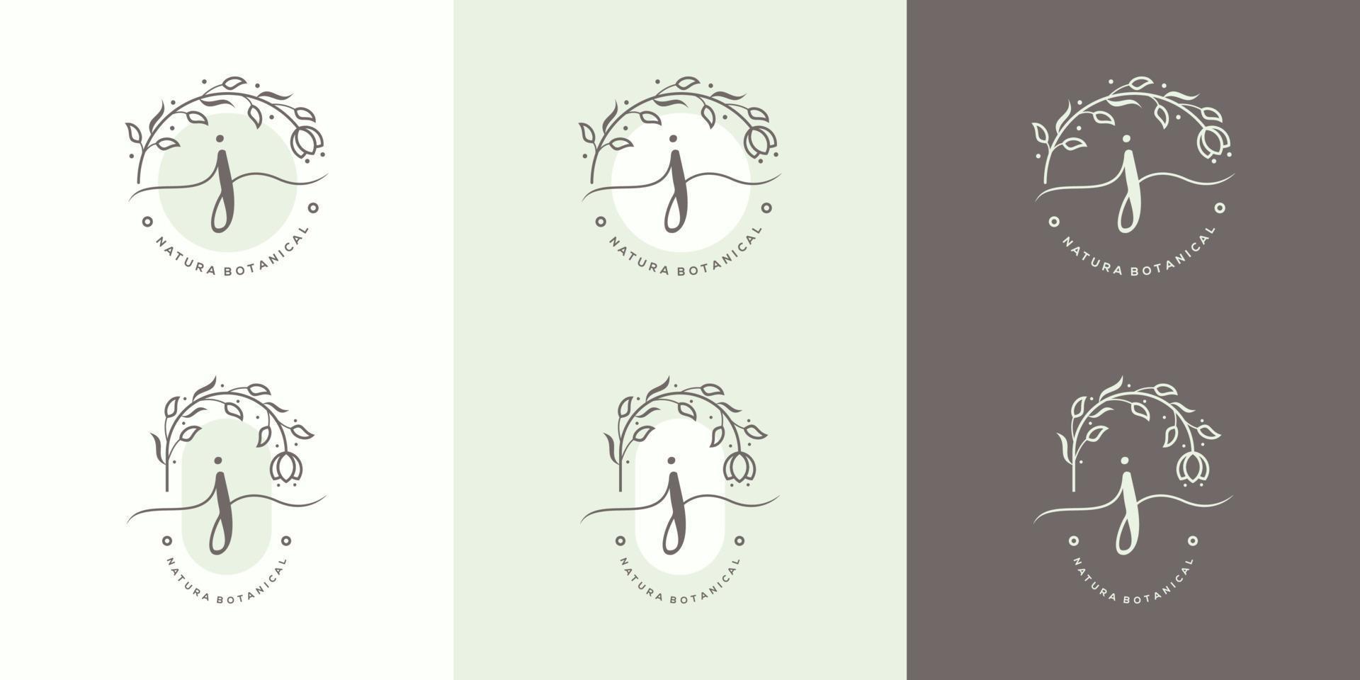 Letter J with floral frame logo template vector