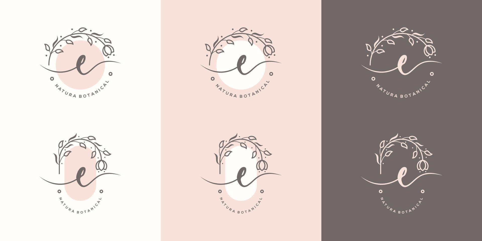 Letter E with floral frame logo template vector