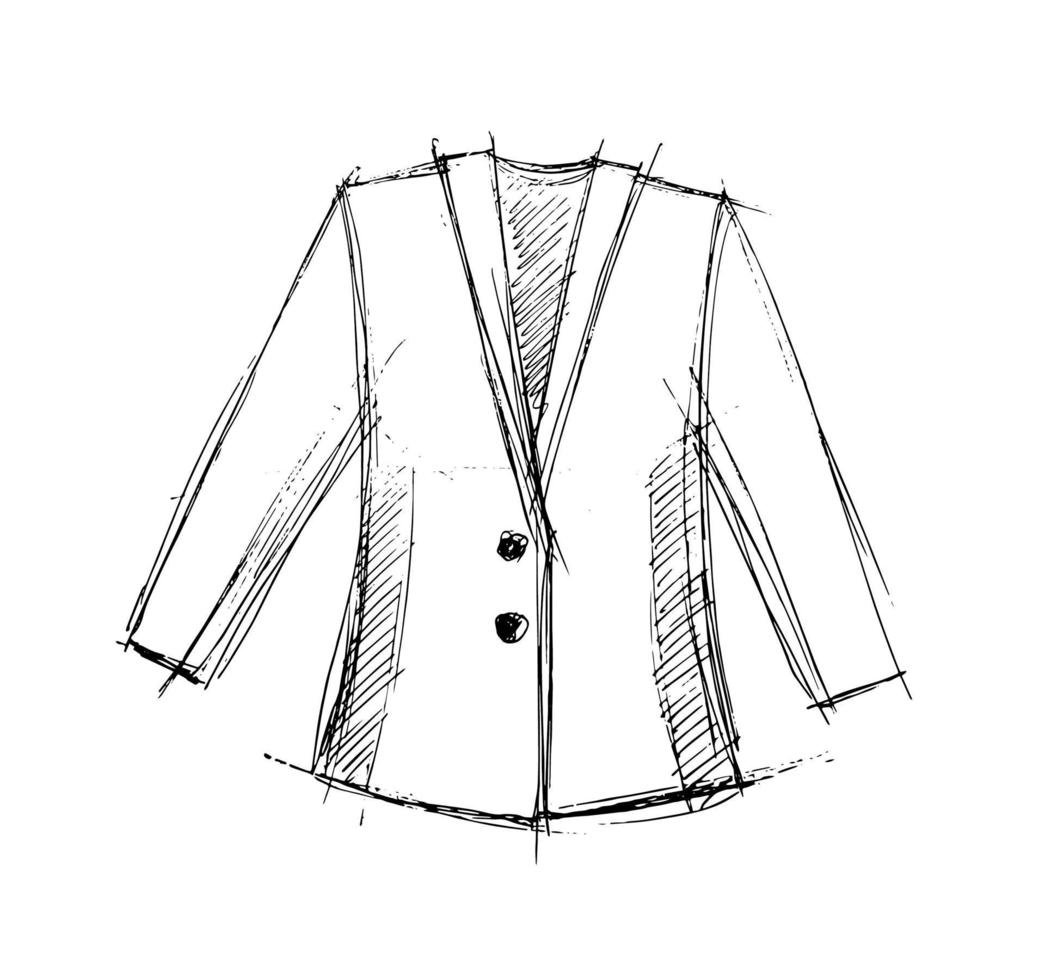 dibujo a mano de la chaqueta. boceto de vector de chaqueta sobre un fondo blanco. ropa de abrigo para mujeres y hombres. mira la moda