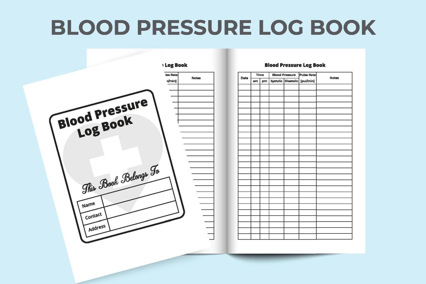 libro de registro de la presión arterial. diario de seguimiento de pulso. cuaderno de presión arterial y monitor de pulso. cuaderno médico. Diario de presión arterial. vector