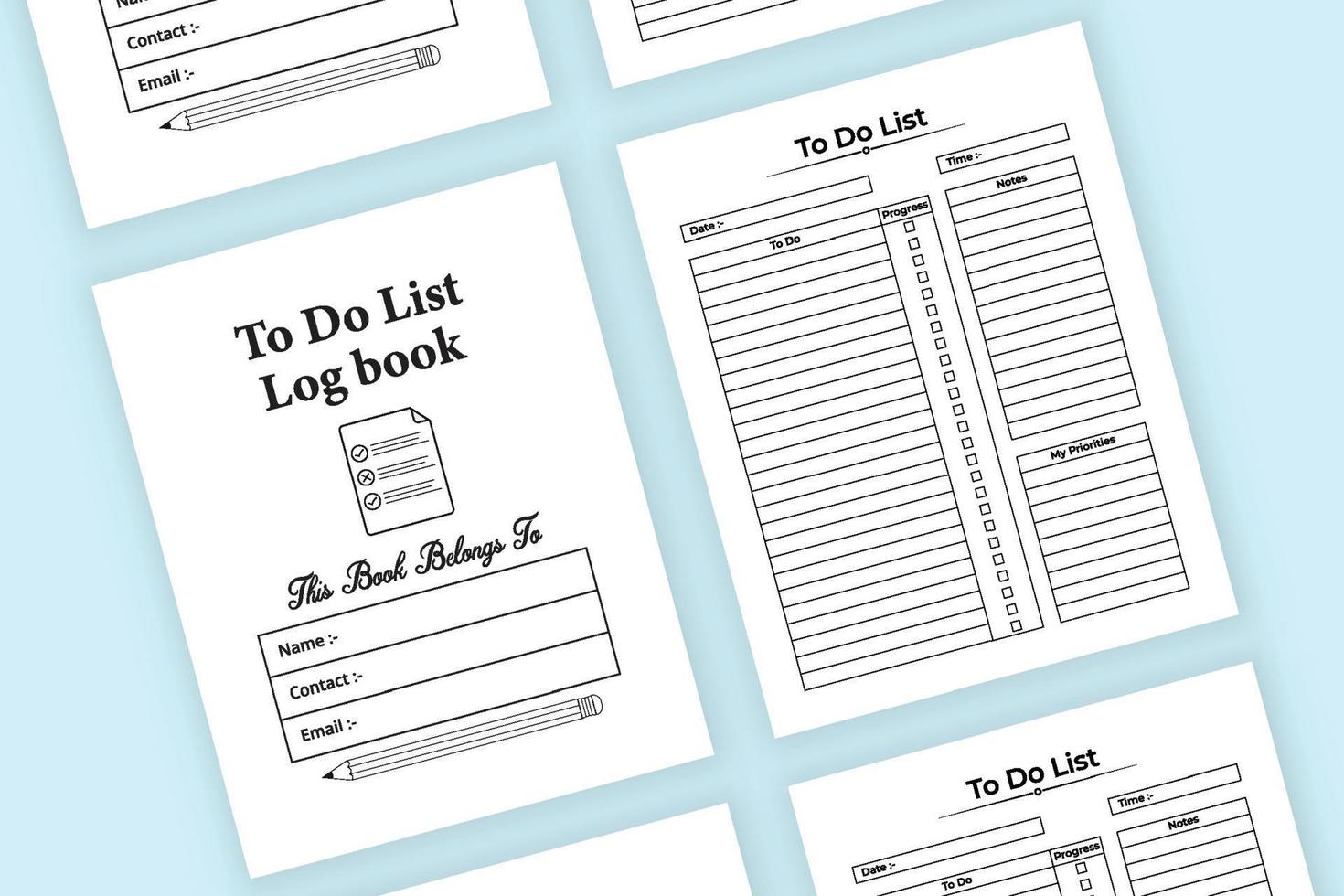 To do list log book. Time management journal. Work list notebook. To do list logbook and Task tracker. Task planner notebook. Daily work checklist planner. vector