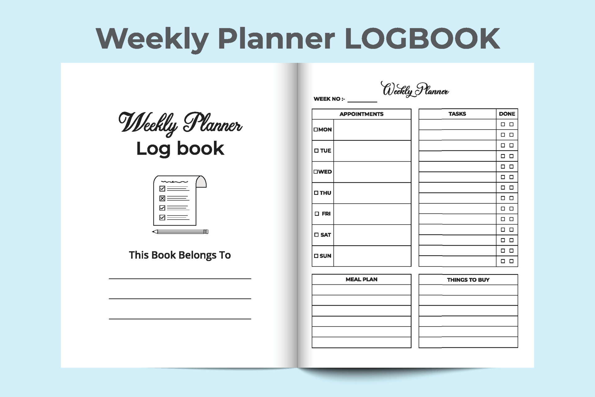Weekly Planner Log Book Weekly Work List Journal Template Weekly 