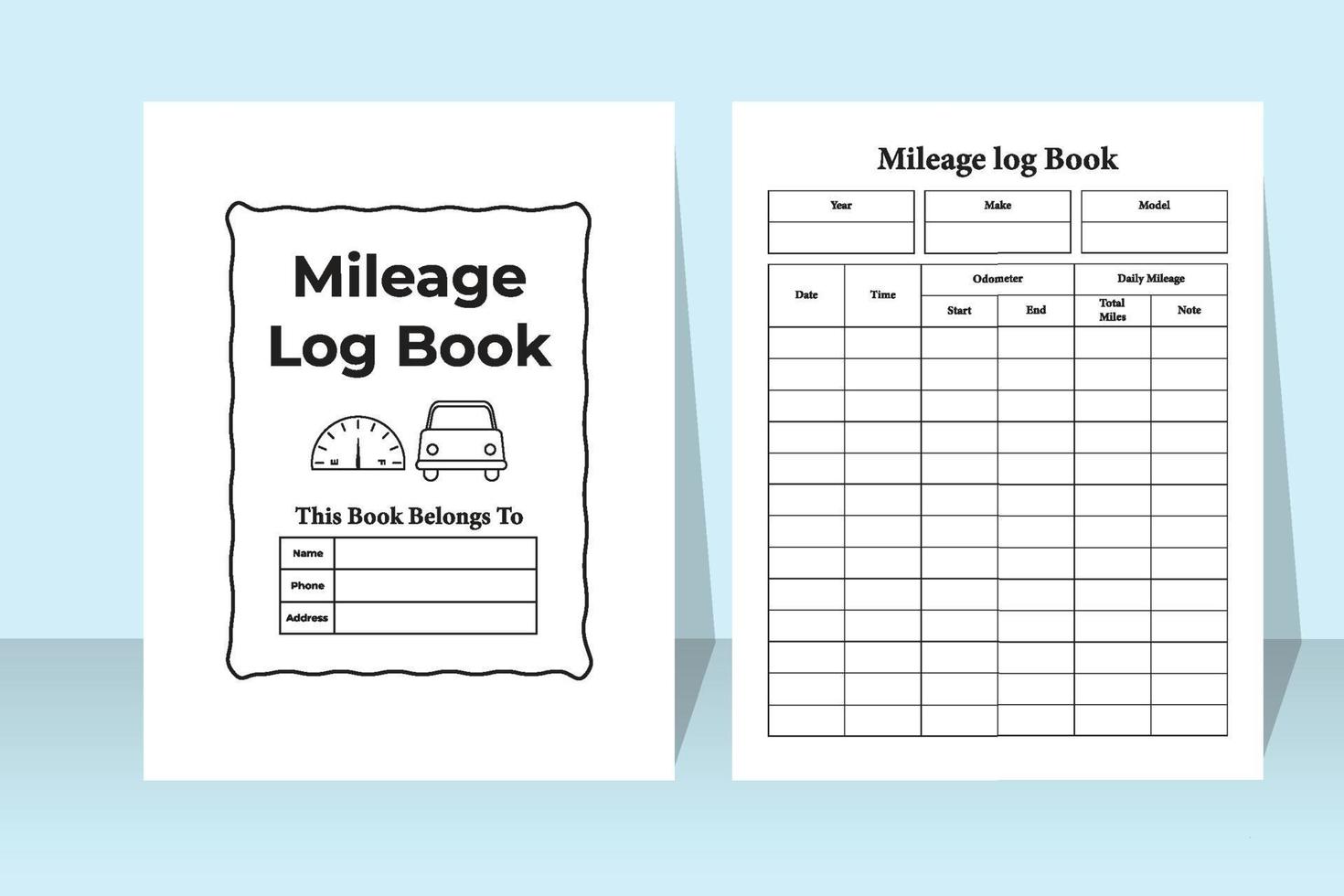 Mileage tracker notebook interior. Mileage checklist interior template. Daily mileage checklist planner. Vehicle management log book. vector