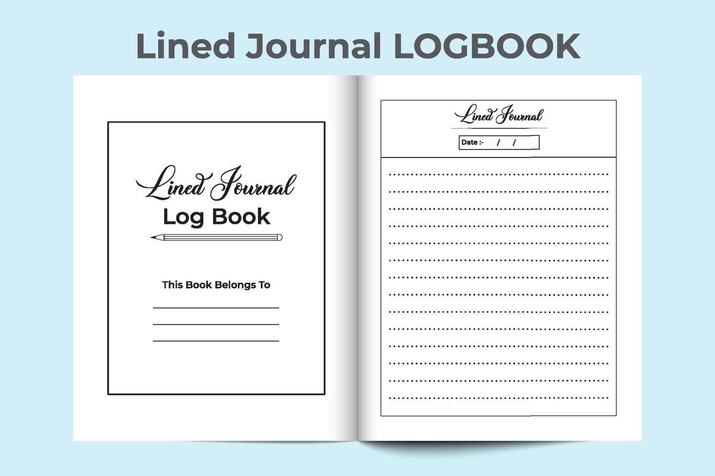 Lined journal notebook. Lined journal log book with a pencil. Diary interior template. Task list diary template. Lined journal diary interior design. vector