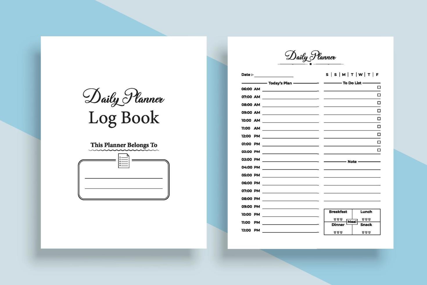 Daily planner notebook interior. Daily schedule checklist template. Daily worklist journal. Task planner log book. Daily routine planner journal. vector