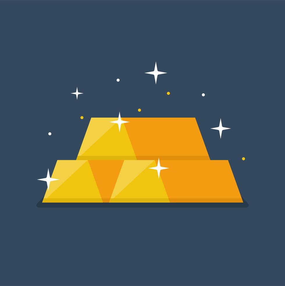 Stack of shiny gold bars flat vector illustration.