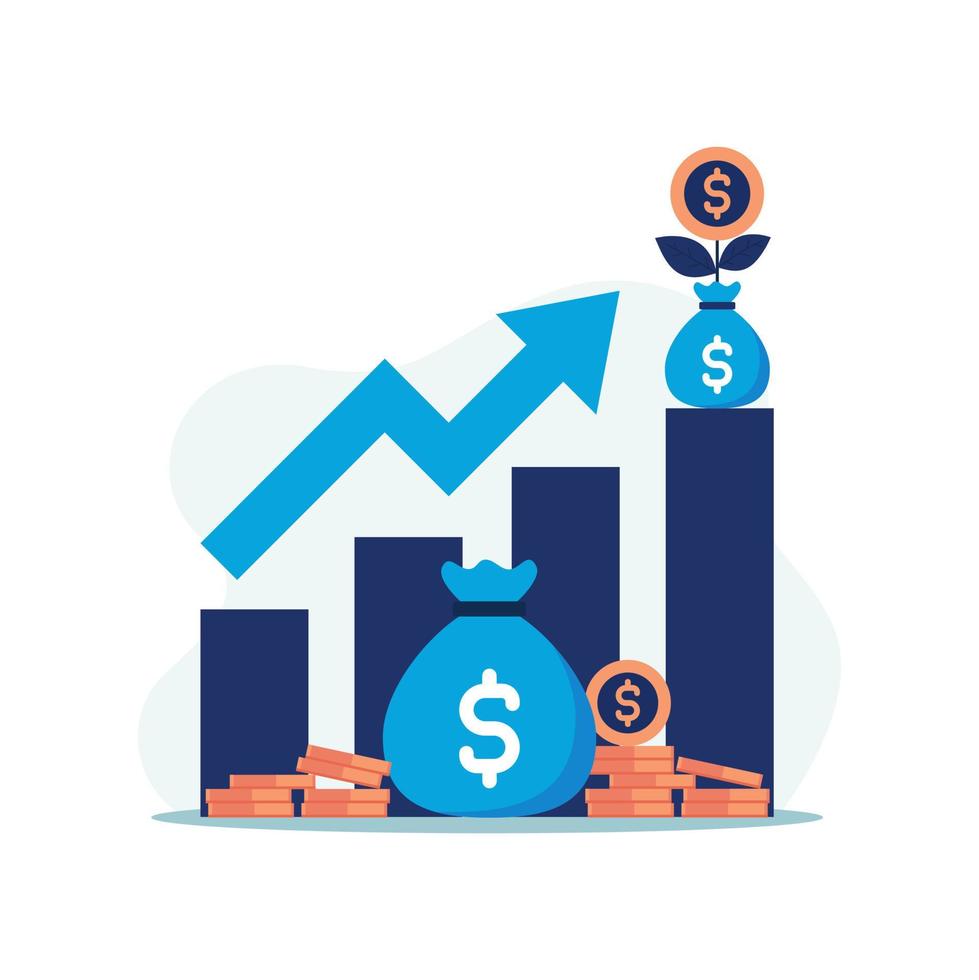 Business growth vector illustration concept in flat style. Money, coin, profit, graph icon suitable for many purposes.