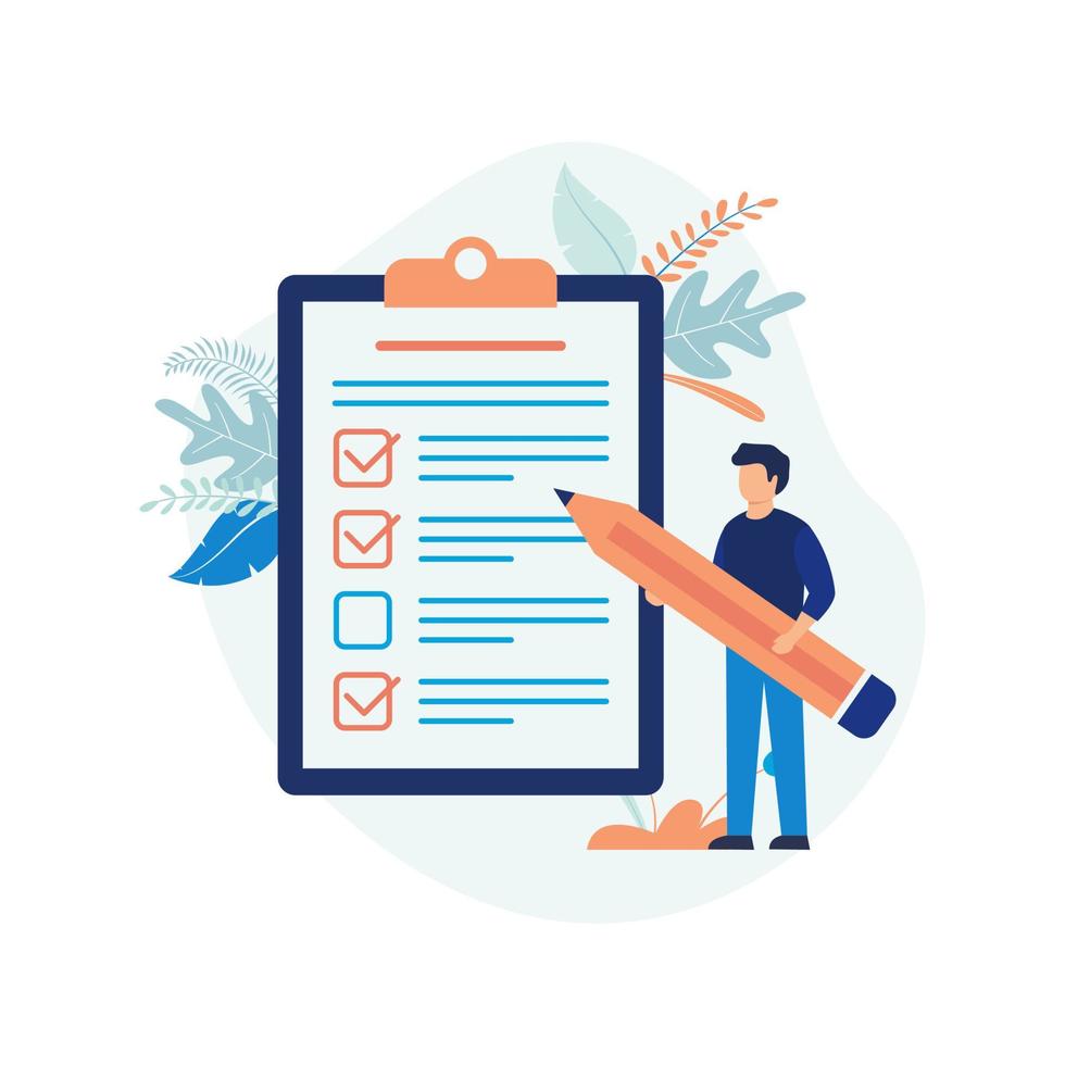 Illustration concept of checklist. business, checklist, businessman, survey, task, report. Flat illustration vector suitable for many purposes.