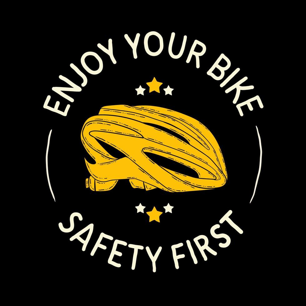 enjoy your bike and safety first with bicycle helmet vintage Hand drawn illustration vector