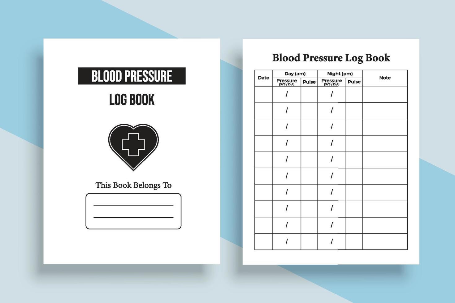 plantilla de libro de registro de presión arterial. diario de seguimiento de pulso. cuaderno de presión arterial. cuaderno médico. libro de registro de presión arterial y rastreador de pulso. vector