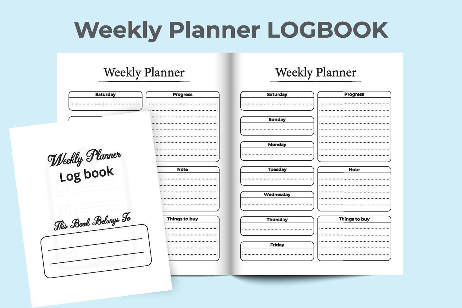 Weekly planner journal interface. Weekly work list log book template. Weekly planner notebook. Work list tracker. Weekly planner notebook. vector