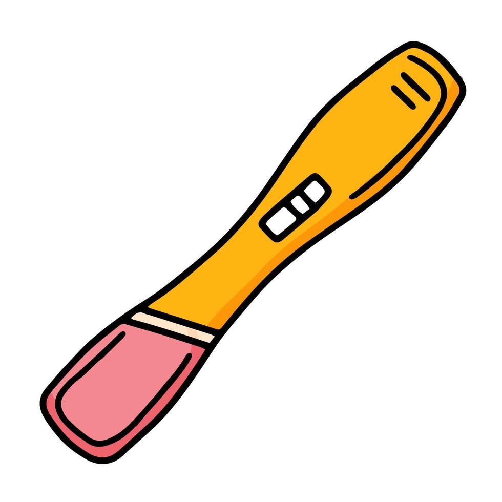 Positive pregnancy test with two stripes yellow-pink vector isolated icon in cartoon style