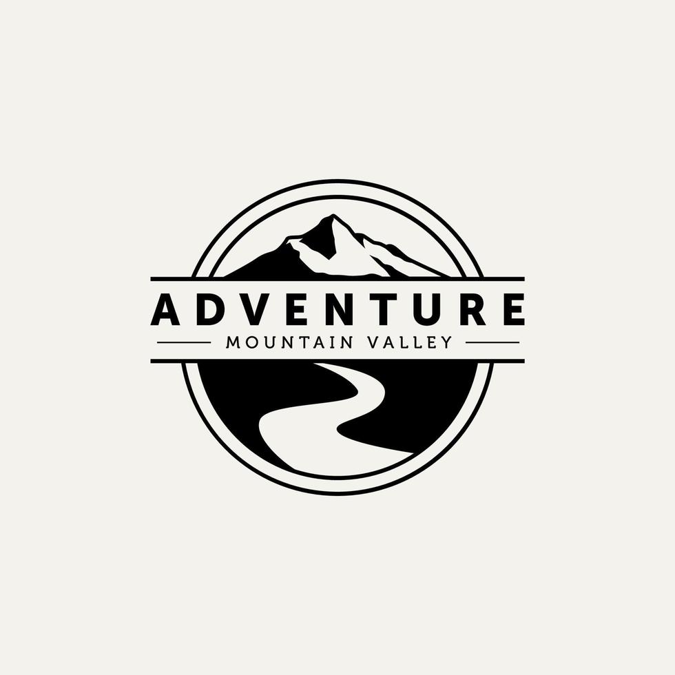 plantilla de ilustración de diseño vectorial de insignia de logotipo de montaña y río. logotipo de insignia vintage de aventura en vivo salvaje. vector