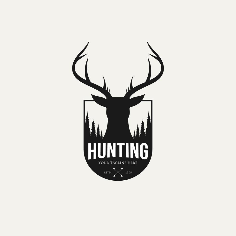 diseño de ilustración vectorial de plantilla de insignia de caza de cabeza de ciervo. concepto de logotipo de cazador clásico vintage vector
