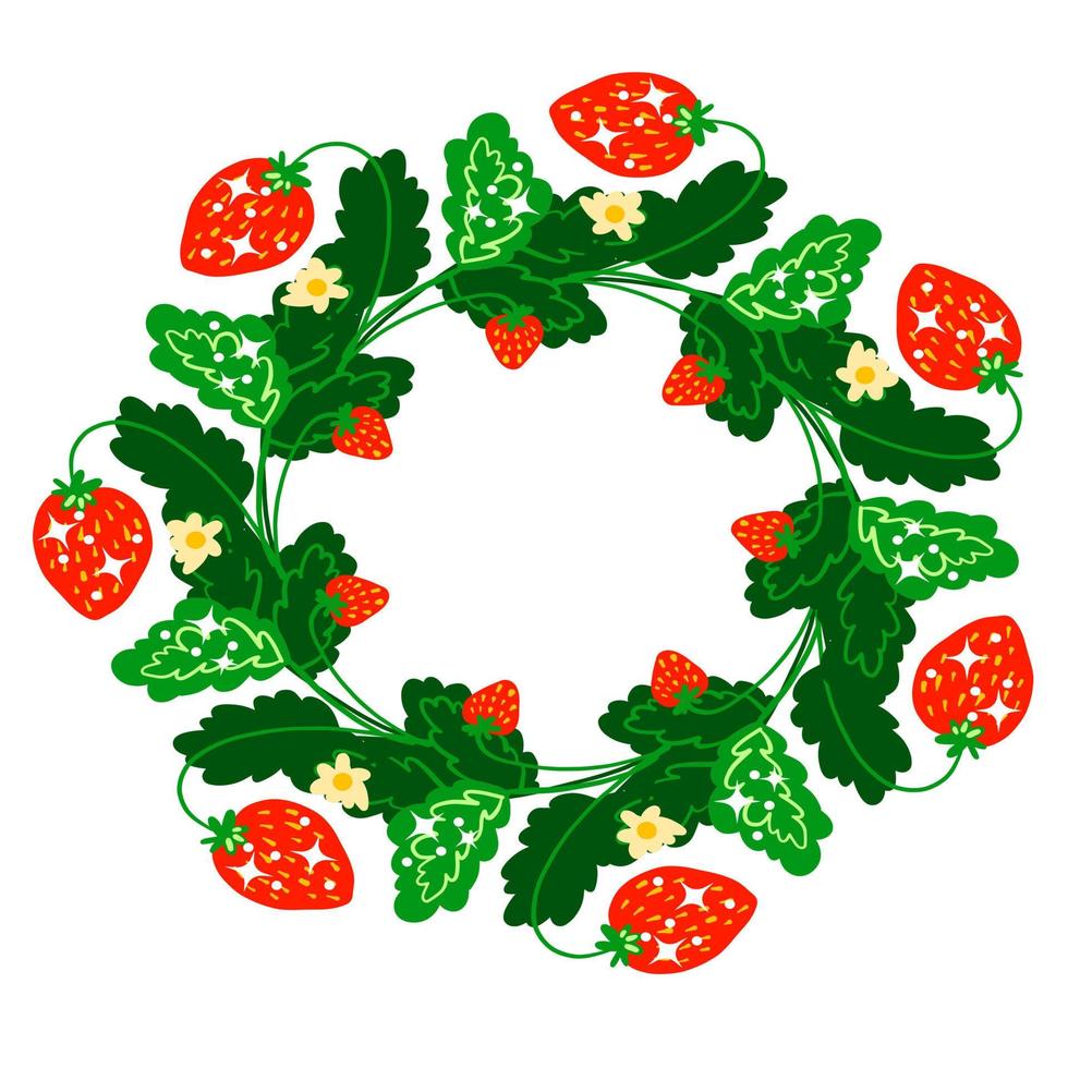 Summer wreath with strawberry vector