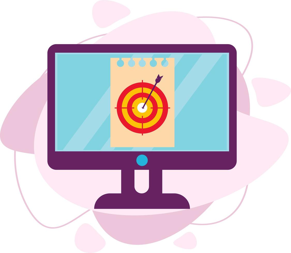 The computer monitor shows a target. Accuracy in aiming. vector