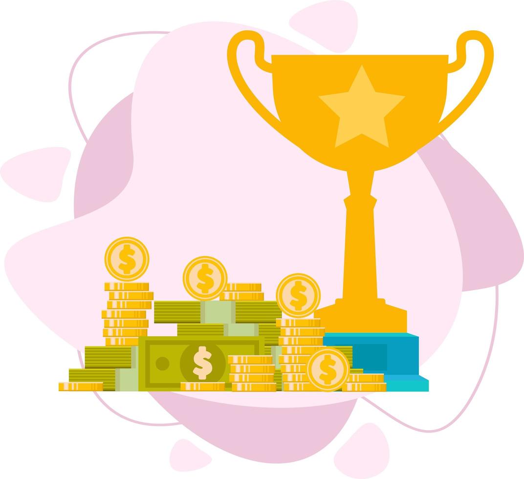 A trophy and a stack of coins. Flat vector illustration.