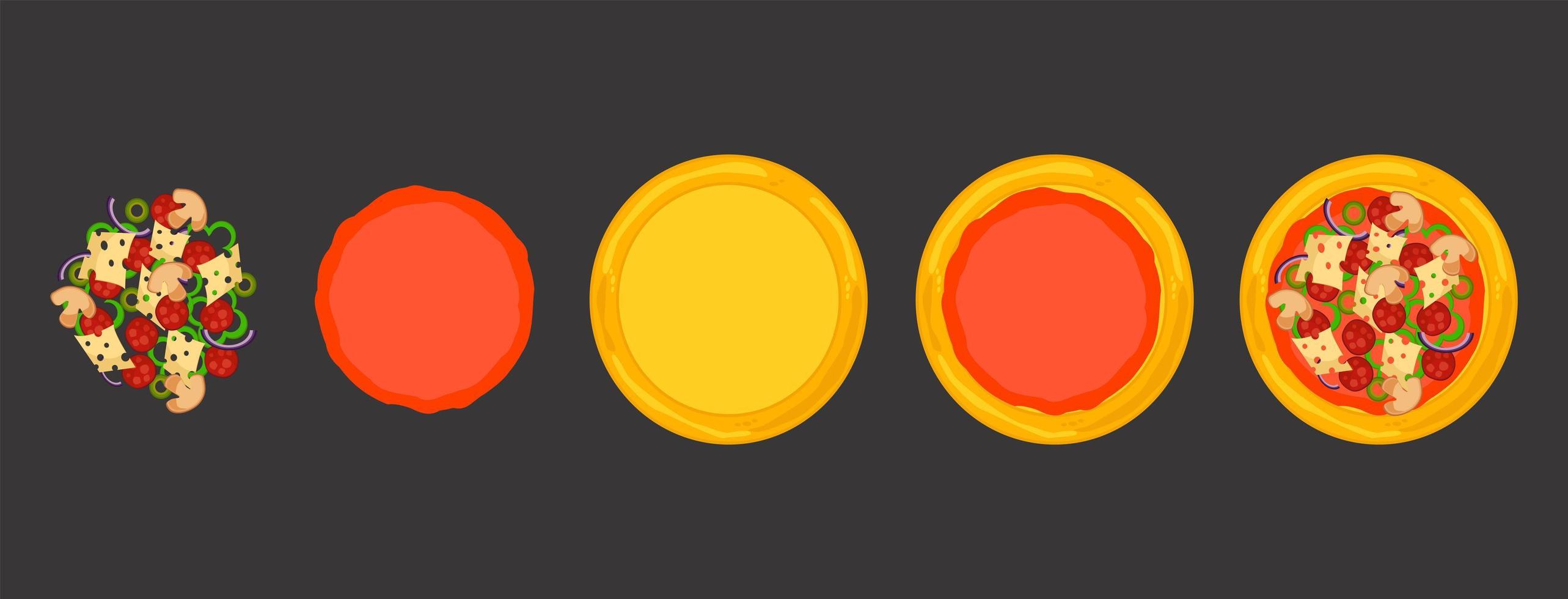 Choose the filling and cook the pizza according to the recipe. vector