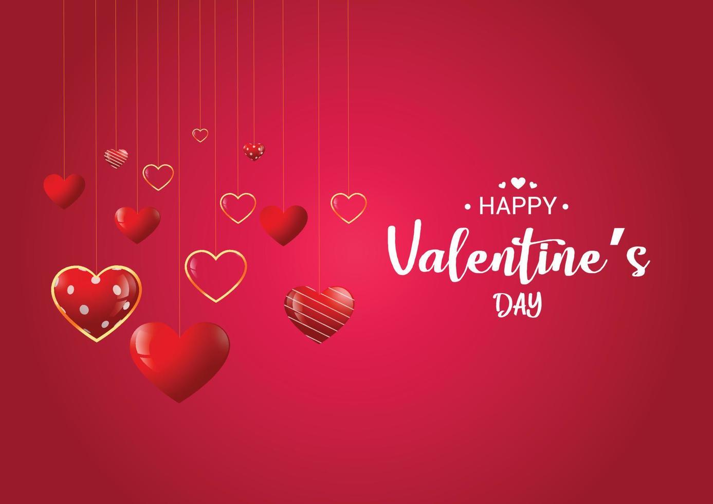 Happy valentines day background with golden hearts premium Vector