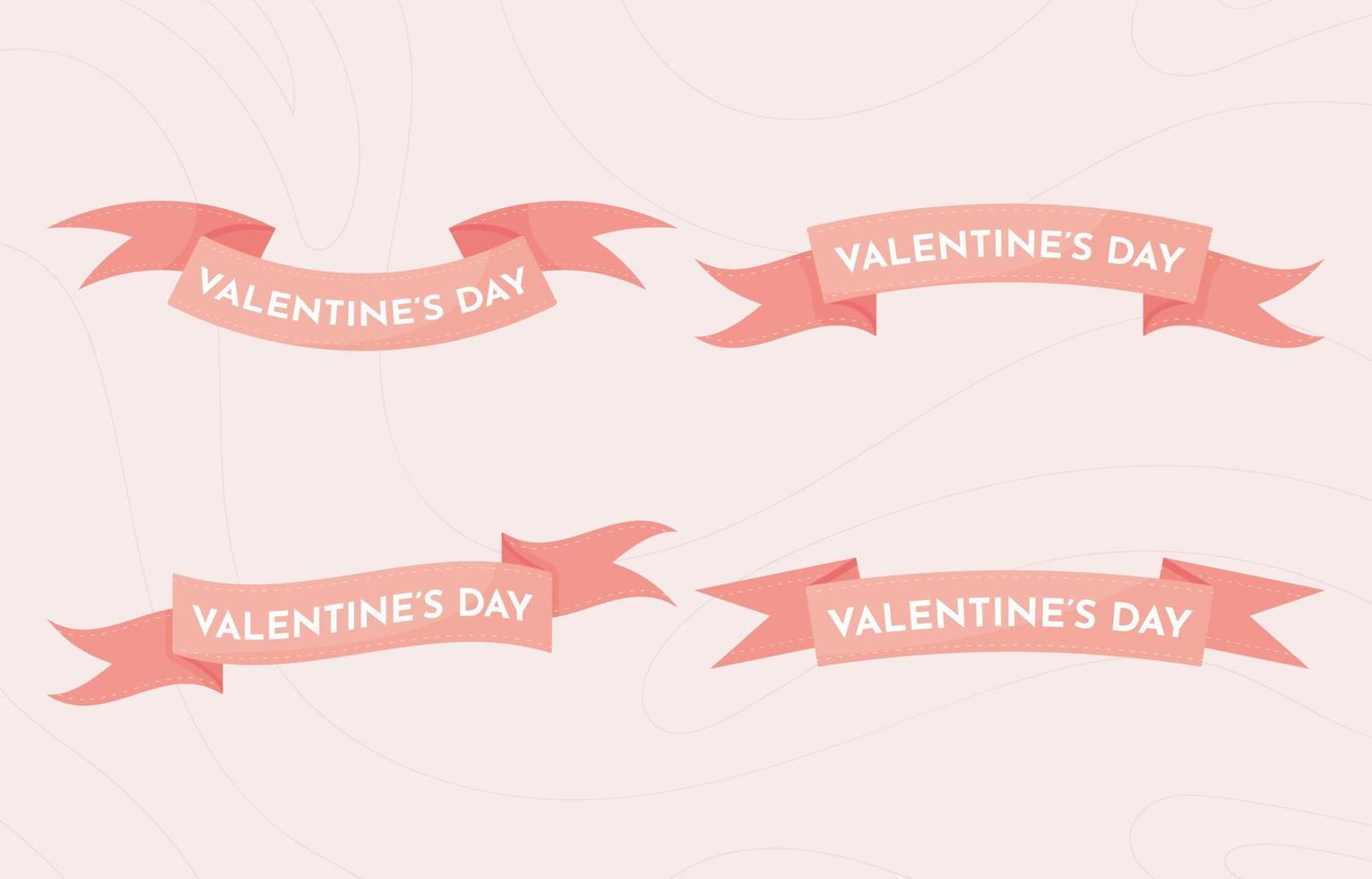 Valentine's Day ribbon banner set. Collection for template and mockup. Pink and White. Vector illustration in flat design
