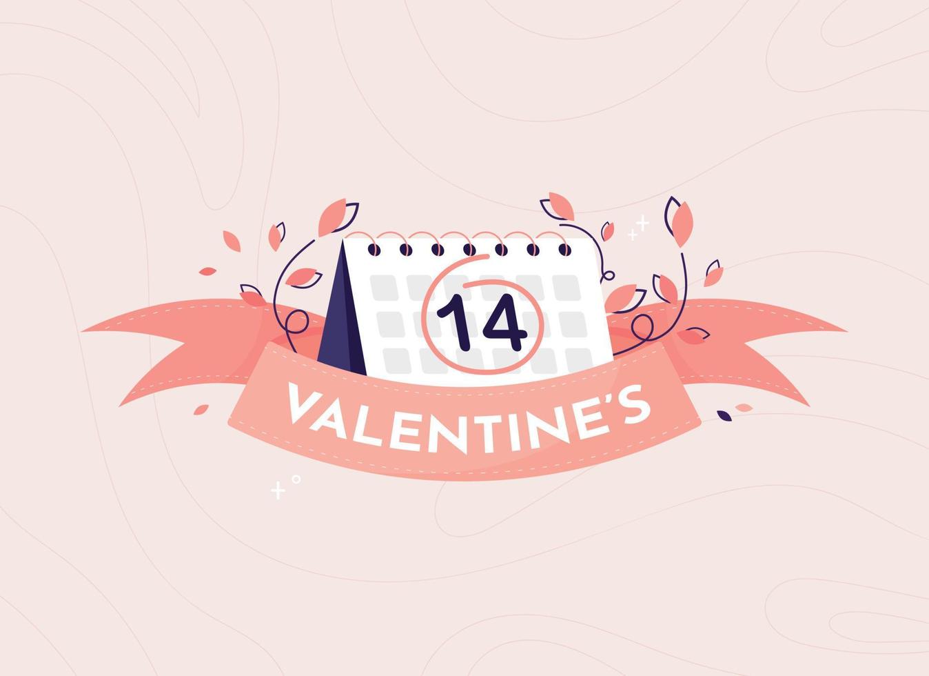 Happy Valentine's Day banner template with text on ribbon. Calendar with 14 February. Romantic and Love poster, postcard and web. Vector illustration in flat design