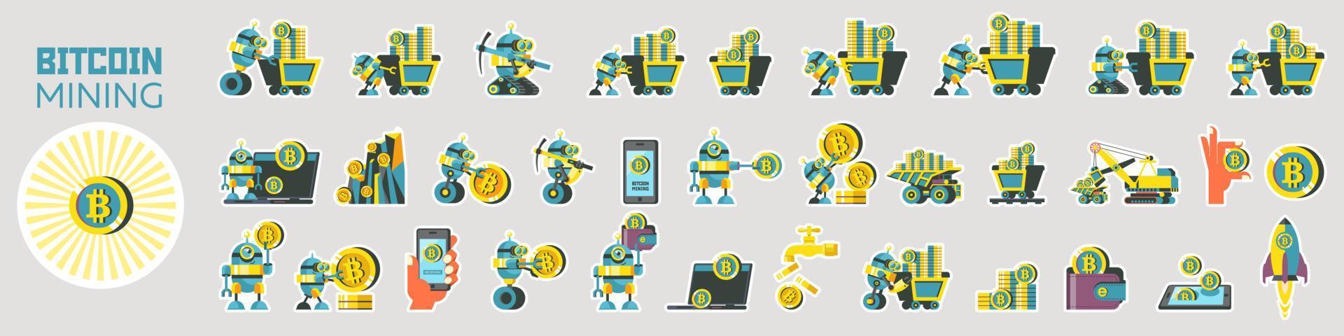 A set of stickers cryptocurrency, bitcoin, mining. vector