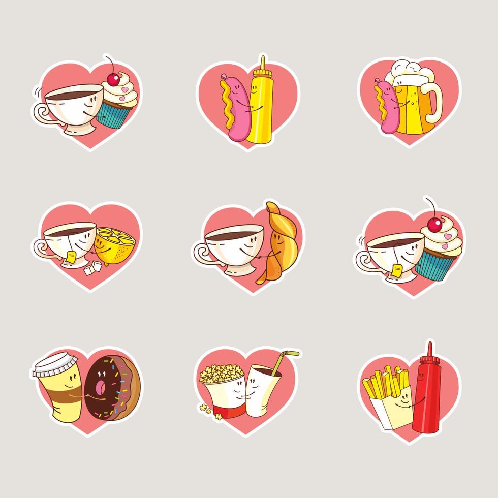 A set of vector stickers. Funny characters in love. Happy Valentine's Day.