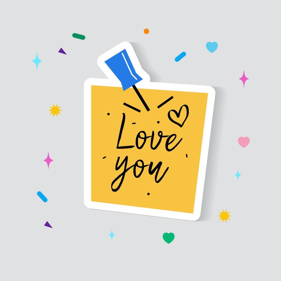 A paper sticker with the inscription I love you. Cartoon sticker. vector
