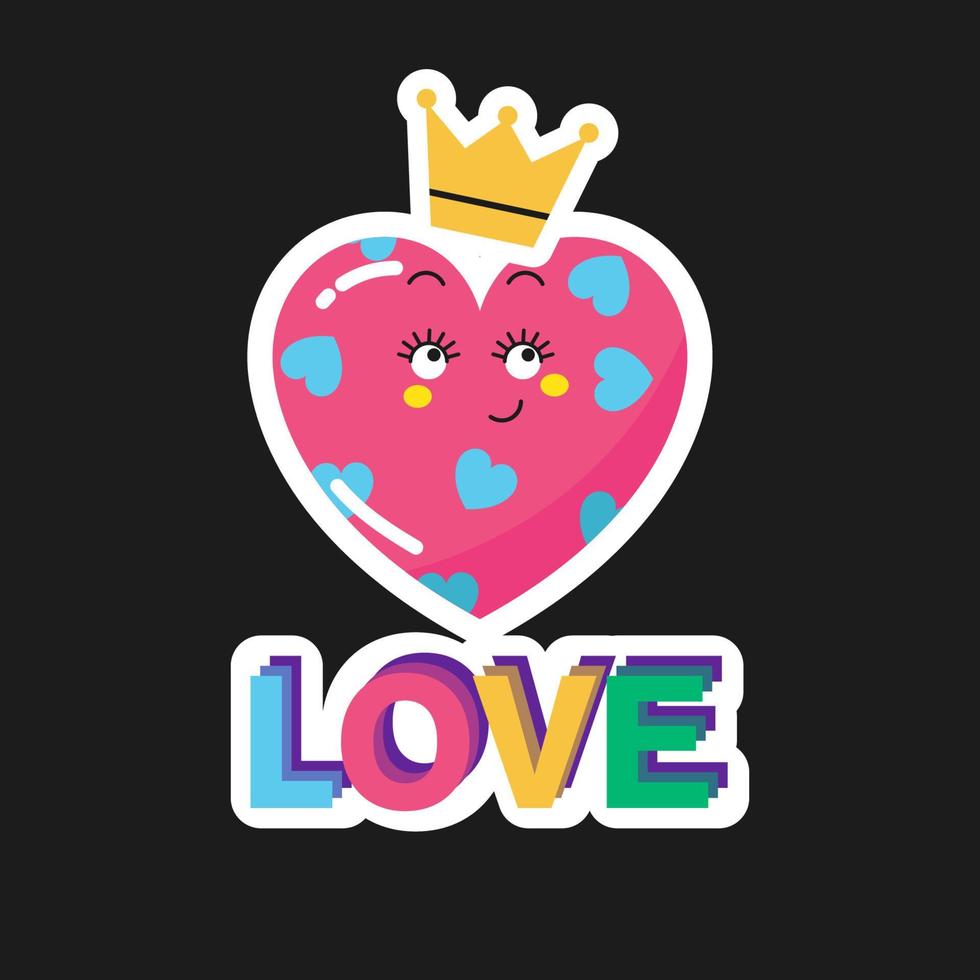 pegatina de dibujos animados corazón rosa con una corona. vector