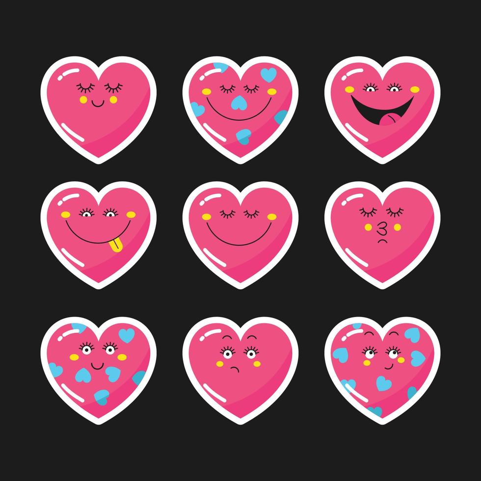 un conjunto de pegatinas de corazones con caras graciosas. 5428559 Vector  en Vecteezy