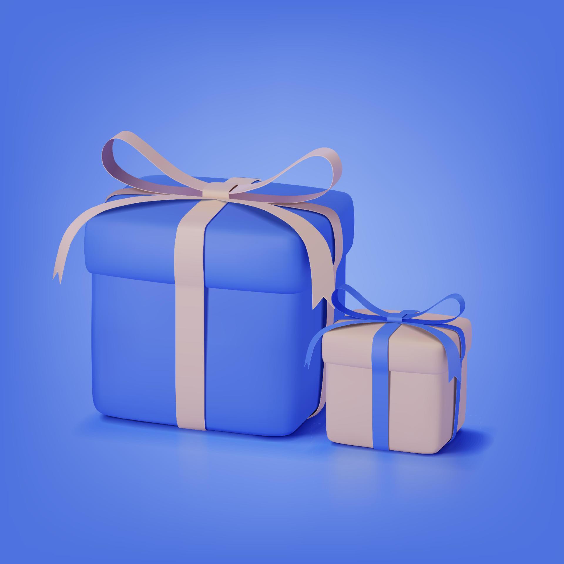 3d illustration light brown and blue gift box on blue background