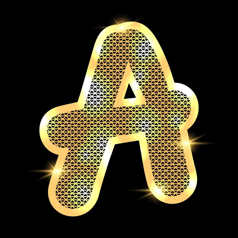 alfabeto dorado con reflejos en un fondo oscuro vector