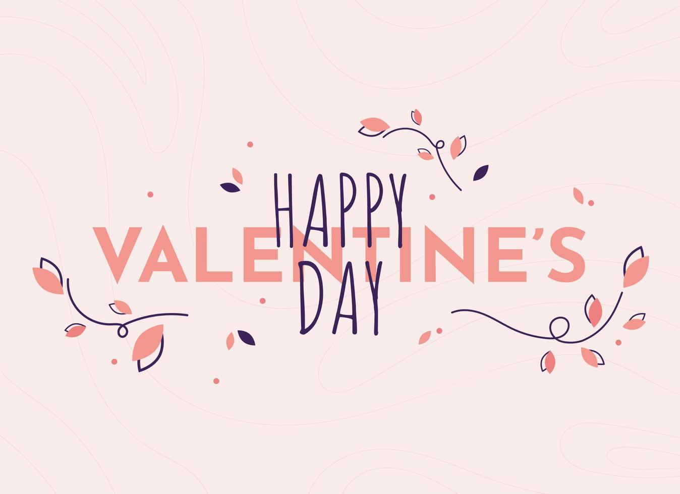 Happy Valentine's Day text banner with clouds and flowers. Romantic and Love poster, greeting card and postcard. Pink and White. Vector illustration in flat design