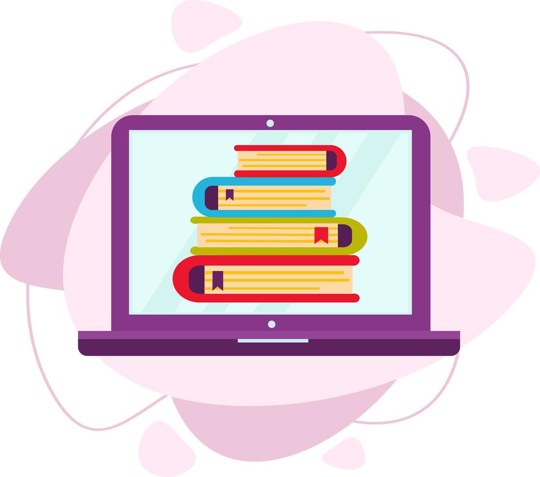 A stack of books in the laptop screen. vector