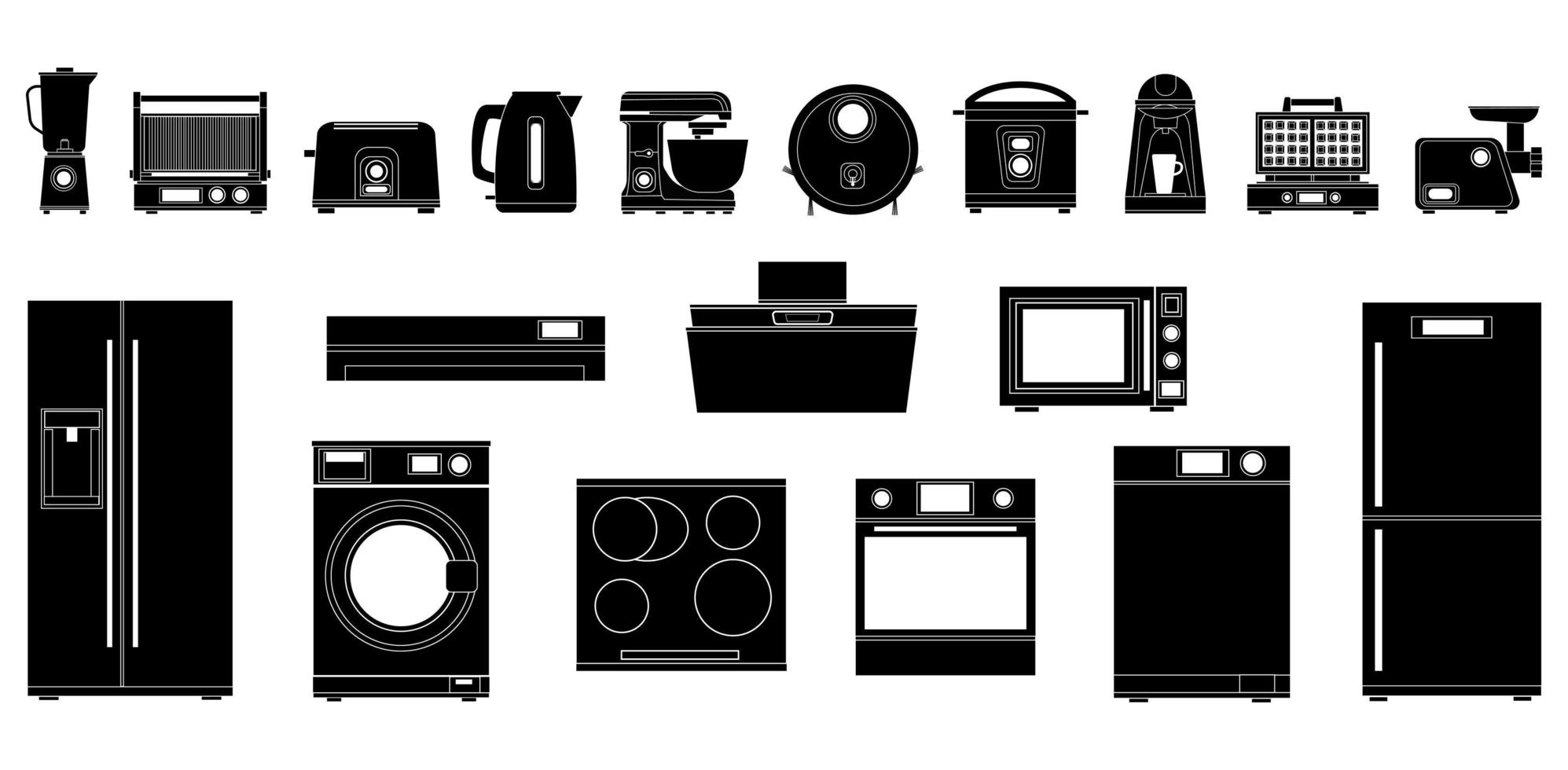 Black silhouette on a white background. Electrical appliances for home and kitchen. vector