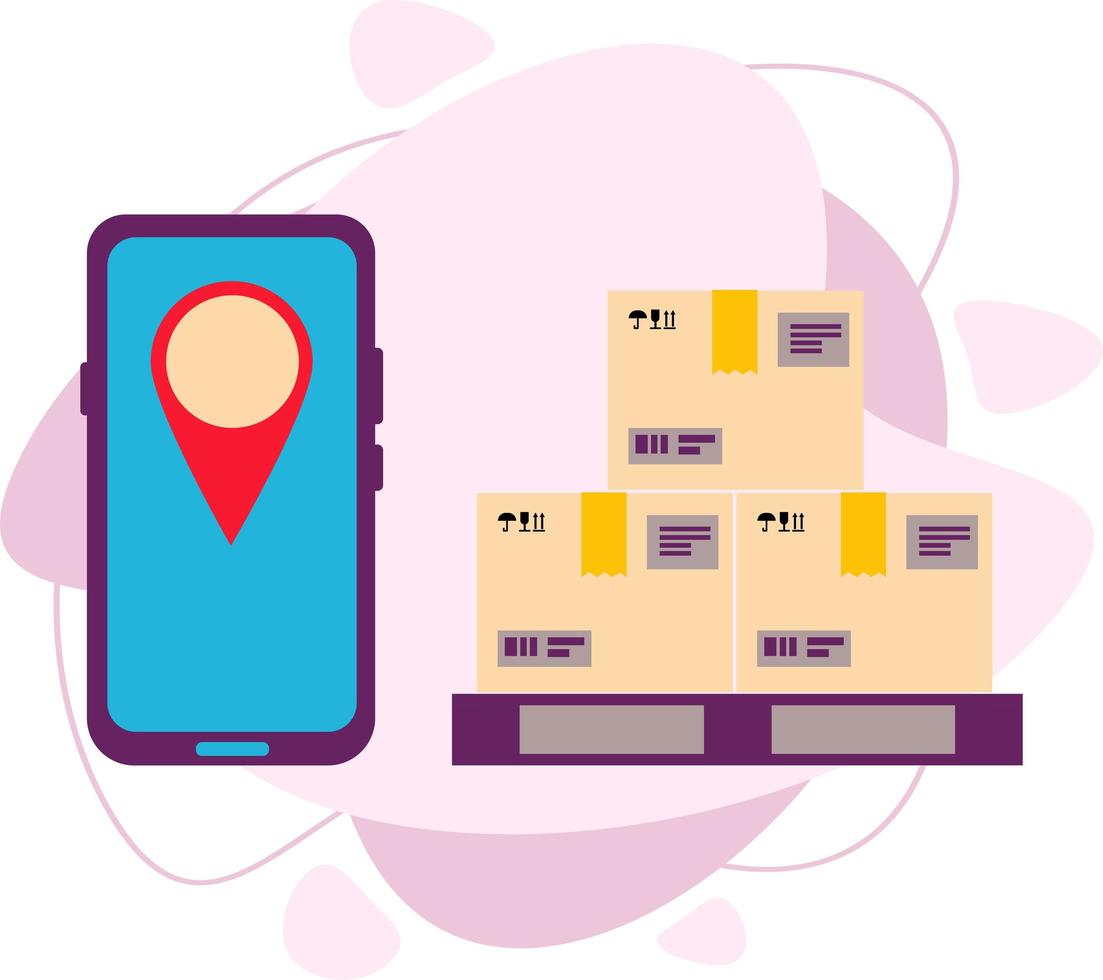 Phone number with geolocation indication. Distribution and loading of goods. vector