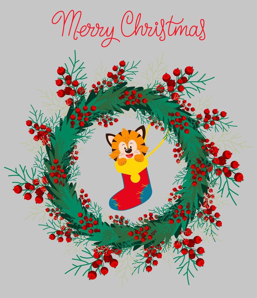 Happy New Year and Merry Christmas greeting card. vector